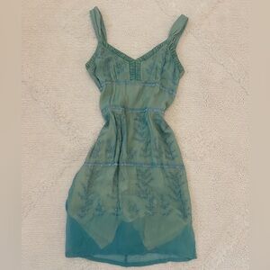 ANOPIA COLLEZIONI Teal Embroidered Midi Dress